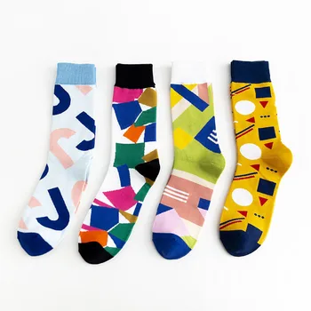 

Creative Men Sock Men's Standard Socks Patchwork Unisex Colorful Casual Crew Sox Adult Cotton Geometric Classic Winter Sokken