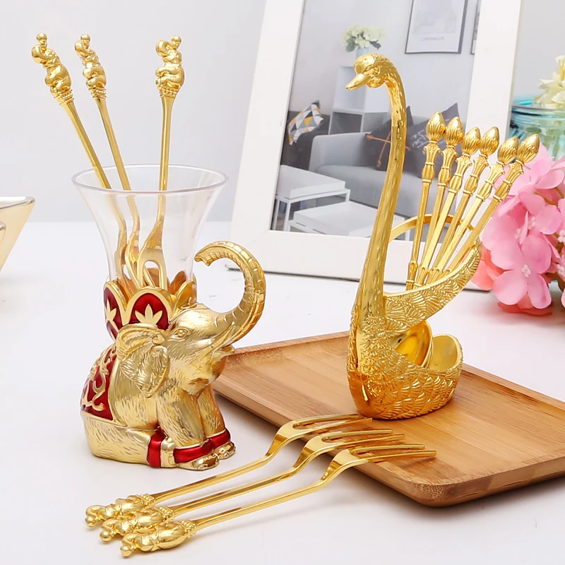 NEWYEARNEW 304 Food Grade Exquisite Stainless Steel Fruit Fork or Coffee Spoon Swan Base Setting Tableware Kitchen Tools | Дом и сад