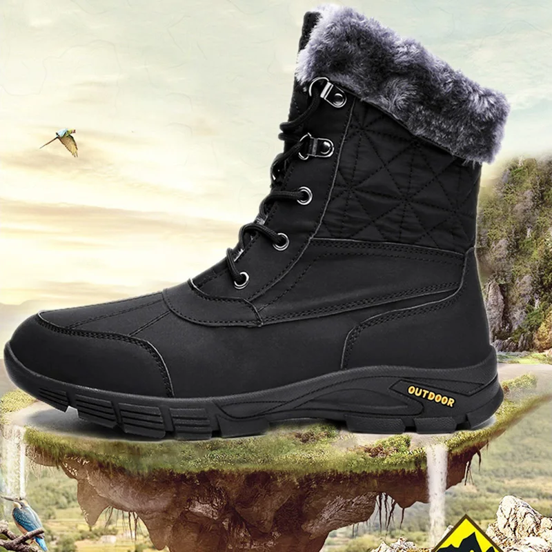 Мужские походные ботинки с высоким берцем хлопковые водонепроницаемые сапоги