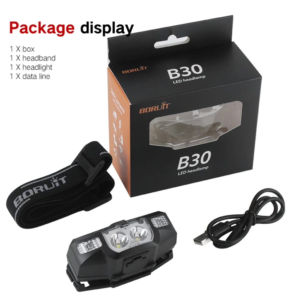 BORUiT B30 светодиодный ИК движения Сенсор налобный мини-фонарь 2* XP-G2+ 2*3030 красный светильник 5-режим головной светильник Перезаряжаемые Головной фонарь для охоты, светильник