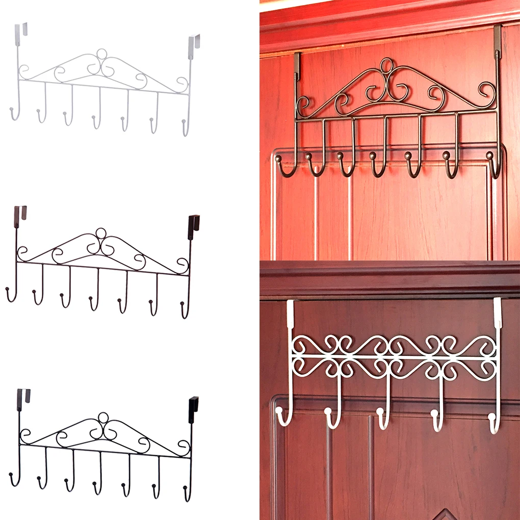

Over Door Metal Hanger Bracket 7 Hooks Towel Hat Coat Hooks Hanging Storage Rack Overdoor Organizer Accessories
