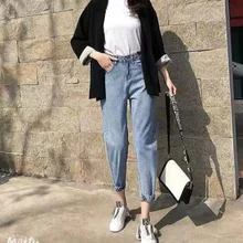 Новые джинсы для женщин, джинсы для мам, штаны, джинсы для женщин в стиле бойфренд с высокой талией, пуш-ап, большие размеры, женские джинсы из денима,-85