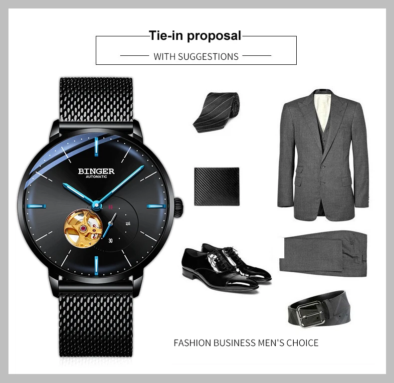 Швейцарские BINGER мужские часы люксовый бренд Miyota с автоматическим перемещением Мужские механические часы с турбийоном сапфиром светящиеся B8612