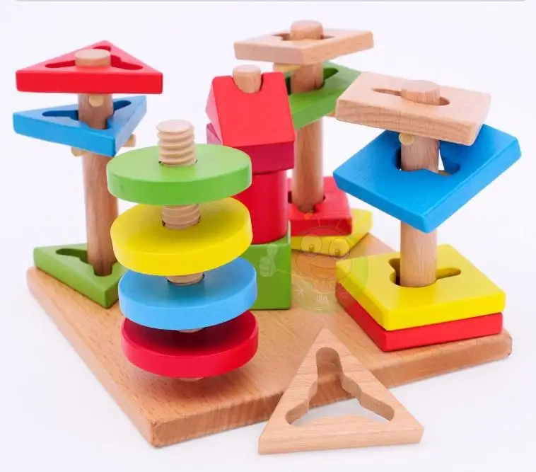 

Early Childhood Educational Toy Building Blocks Five Case Column Colorful zhi hui pan Building Blocks RB Geometric Shaped Sets o