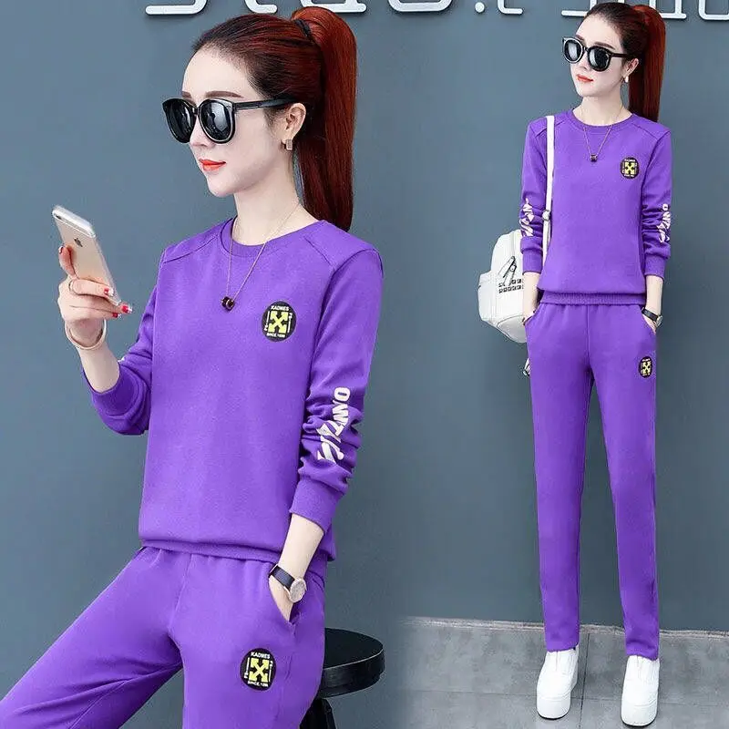 

Casual Fashion WOMEN'S Suit 2019 Korean-style Spring And Autumn New Style Students Loose-Fit Hoodie Running Sports Clothing Two-