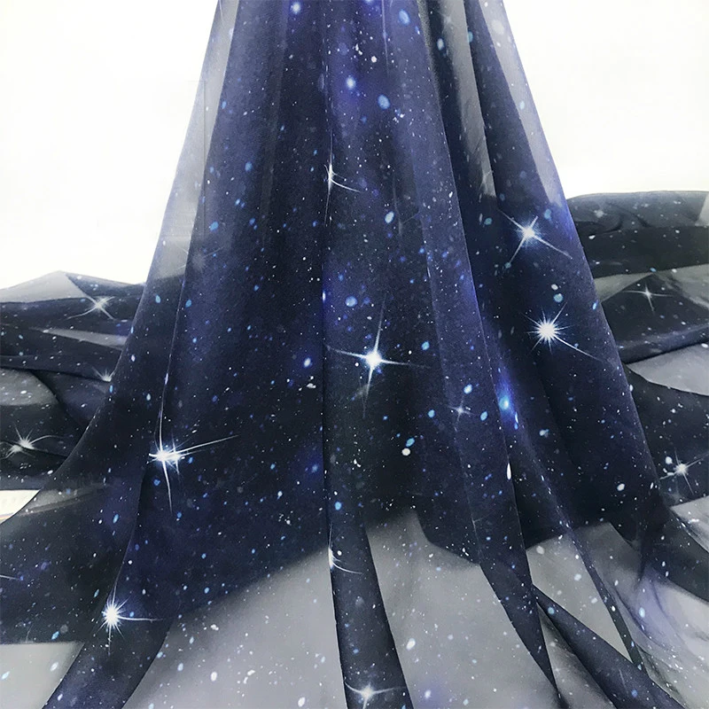 150 см в ширину 3D принт тюль ткань Galaxy Star Tencel шифон для платьев на метр (ярд) | Дом и