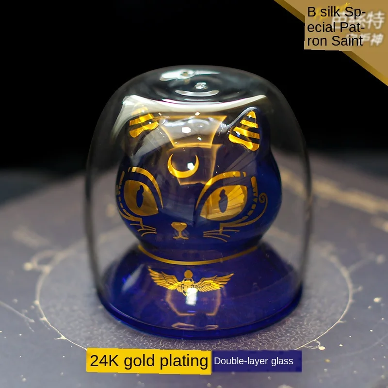 Bastet Egyptian Guardian Cat Cup 24K Gold-plated Double-layer Glass Coffee Milk Tea Water Multifunctional Pendulum | Дом и сад