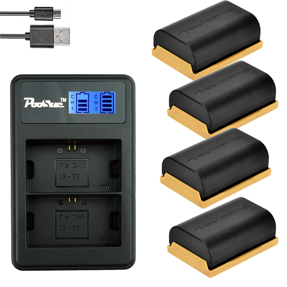 PooSue 2650mAh LP E6 LP-E6 Battery +LCD Dual Charger LP-E6N For Canon EOS 5D 6D 60D 60Da 7D 70D 80D 5DS R Mark II III | Электроника