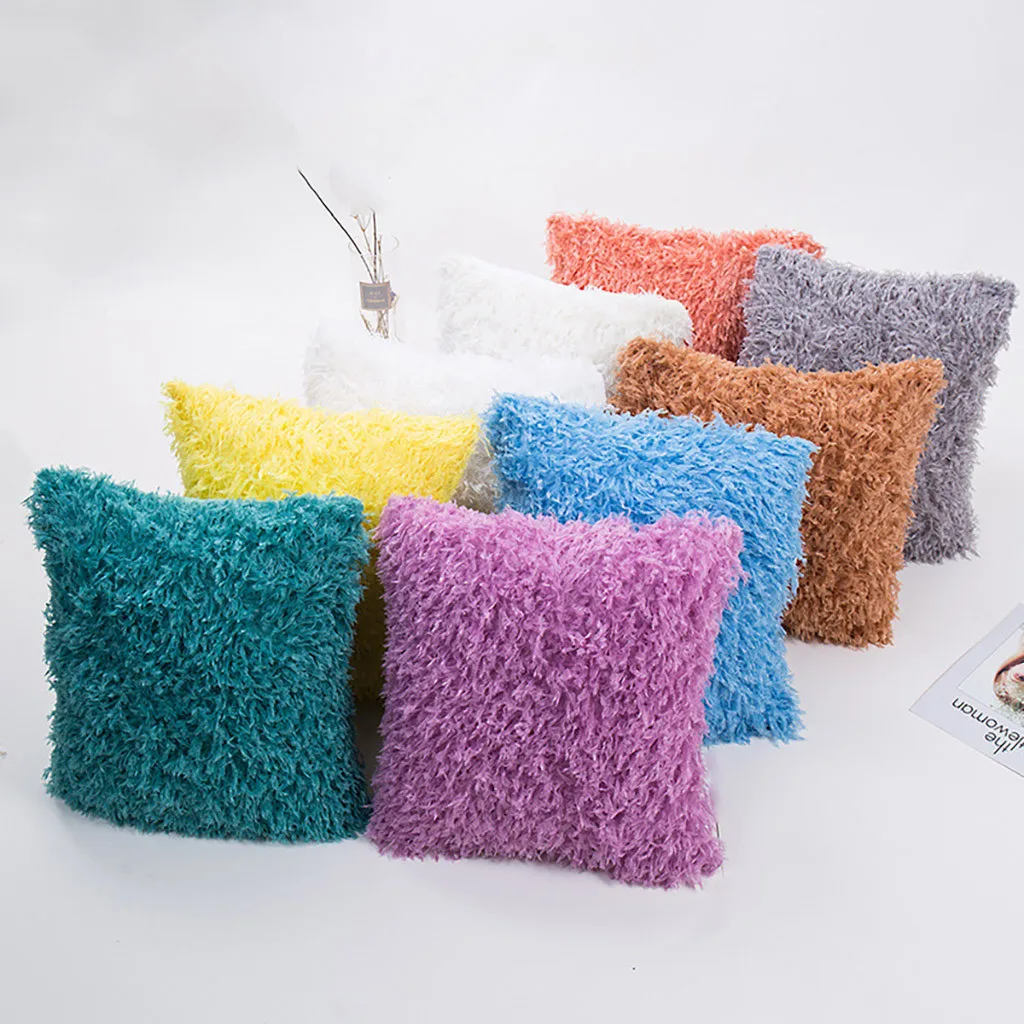Feather Velvet Cushions Cover Fluffy Pillow Decoration Solid Feather Velvet Cushions Cover Fluffy
