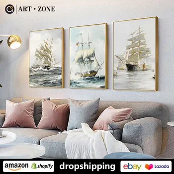 

ART ZONE Europe style landscape Ship Sea Sailing prints Wall Art Canvas posters Artwork Home living room bedroom office Decor