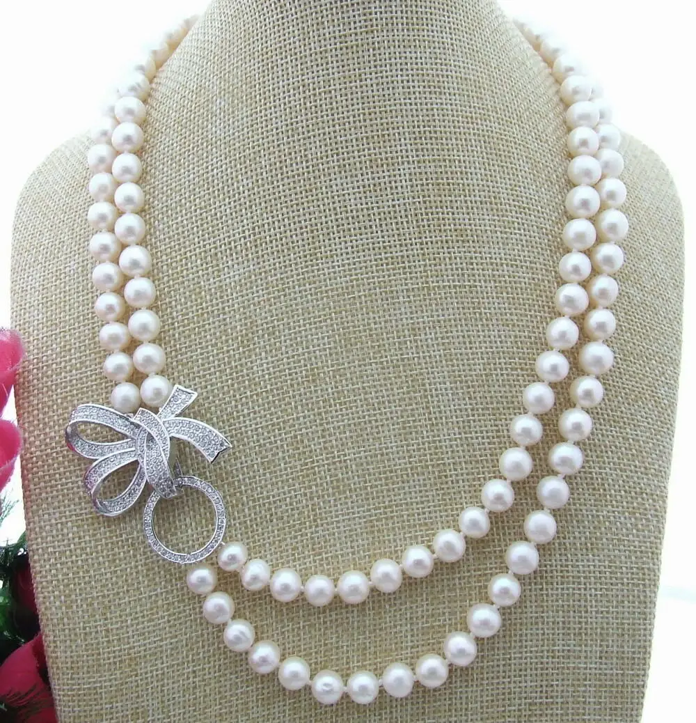 

2 Strands natural 8-9mm White freshwater Pearl Necklace