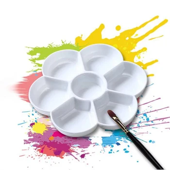 

7-grid Plum Blossom Paint Palette Tray Imitation Ceramic for Acrylic Oil Watercolor Gouache Craft DIY Art Painting, White