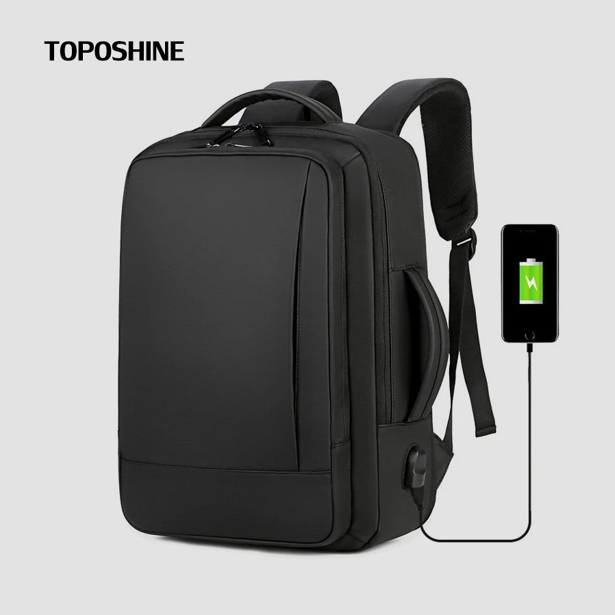 

Рюкзак Toposhine мужской водонепроницаемый, функциональная деловая сумка для ноутбука с USB-зарядкой, нейлоновый Повседневный ранец