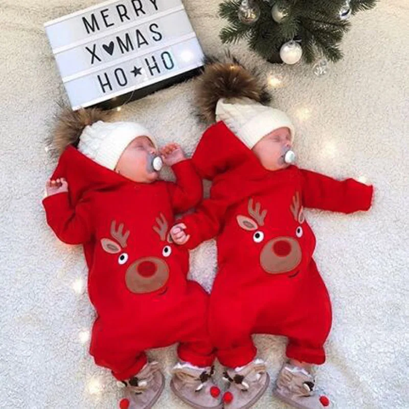 Утепленный комбинезон с капюшоном для новорожденных; осенне-зимний комбинезон с длинными рукавами для маленьких мальчиков и девочек; хлопковая одежда для рождественской вечеринки