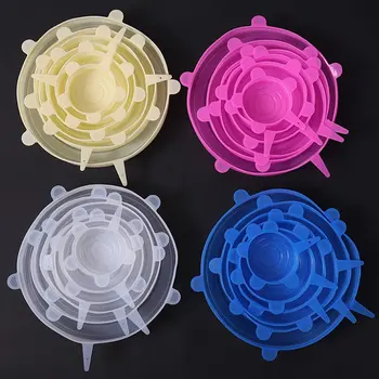 

6 Pcs Silicone Stretch Lids Reusable Airtight Food Wrap Covers Keeping Fresh Seal Bowl Stretchy Wrap Cover Kitchen Cookware