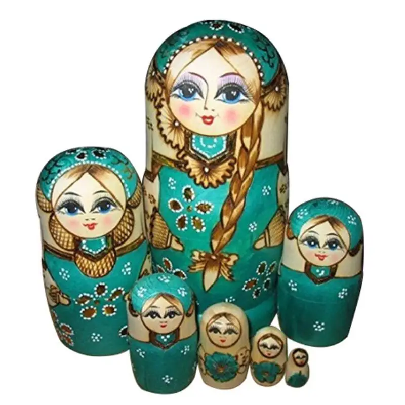 Русская Матрешка, куклы из липы, креативный медведь, уши, матрешки, подарок, русская традиционная особенность, этнический стиль, унисекс, сделай сам, куклы - Цвет: 7pcs Girls k