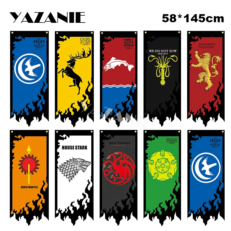 YAZANIE Игра престолов пользовательские флаги ARRYN семья Баратеонов DUTY HONOR GREYJOY STRAK TARTH TARYARGEN TYRELL LANNISTER флаги