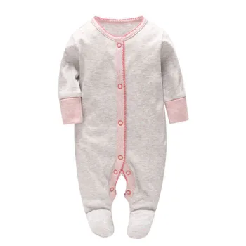 

Picturesque Childhood Baby Girl Pink collar and grey Footies New Born Comfortable Pajamas Newborn Cotton Yellow Clothes 1