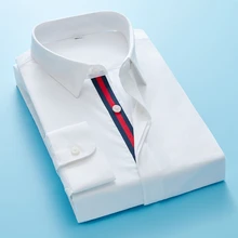 Camisas masculinas 2021 nova alta qualidade gola quadrada bordado único breasted negócios casual magro camisa de manga longa para homem