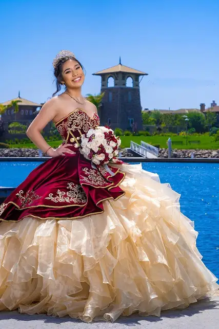 Burgundy Velvet Ball Gown Quinceanera 