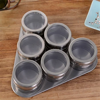 

6 PCS Transparent Visible Seasoning Box Spice Tank Salt Cellar Triple-cornered Storage Rack Kitchen Accessories Set