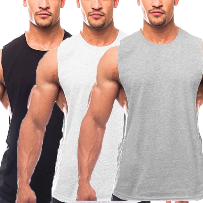 3 Pack Pianura Palestra Di Allenamento Mens Tank Top Muscolare Gilet Bodybuilding Senza Maniche Camicia Di Cotone Moda Abbigliamento Fitness Sport Can
