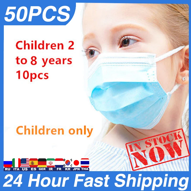 

Kids Mask 50/30/20/10/5 Pcs/lot Face Mask Disposable Masks Dust-proof Sterile Hygienic Portable Non Woven Anti-Dust Mask
