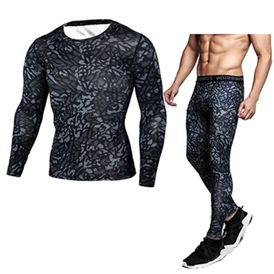 

Mma rash guard Sportsuit men running racing suit mma compression clothing leggings long sleeve rashguard boxing sets MMA T-shirt