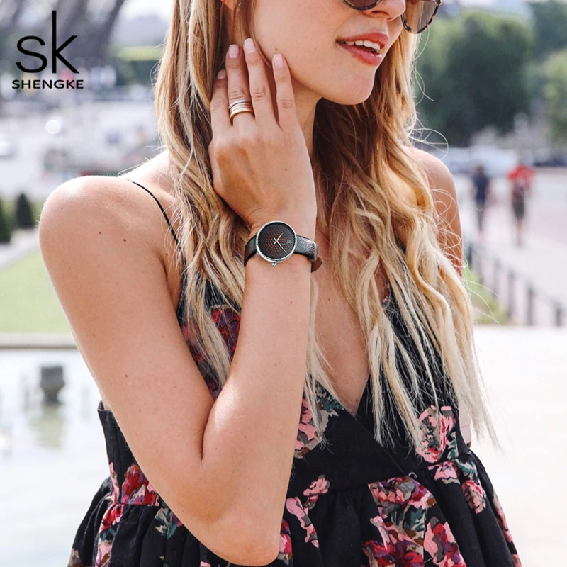 Ceny Shengke skórzane damskie zegarki Vintage Plaid zegarek kwarcowy damski zegarek klasyczny oryginalny kobieta zegar Reloj Para Mujer