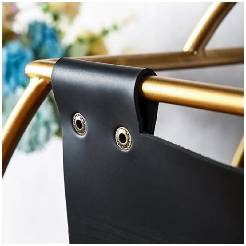 Free Standing Metal Creative Design Round Leather Magazine Rack Desktop Folder Book File Newspapers Holder for Office Home Table