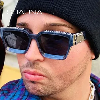 

SHAUNA Oversize Square Sunglasses Men Flat Lens Brand Designer Fashion Women Blue Mirror Shades