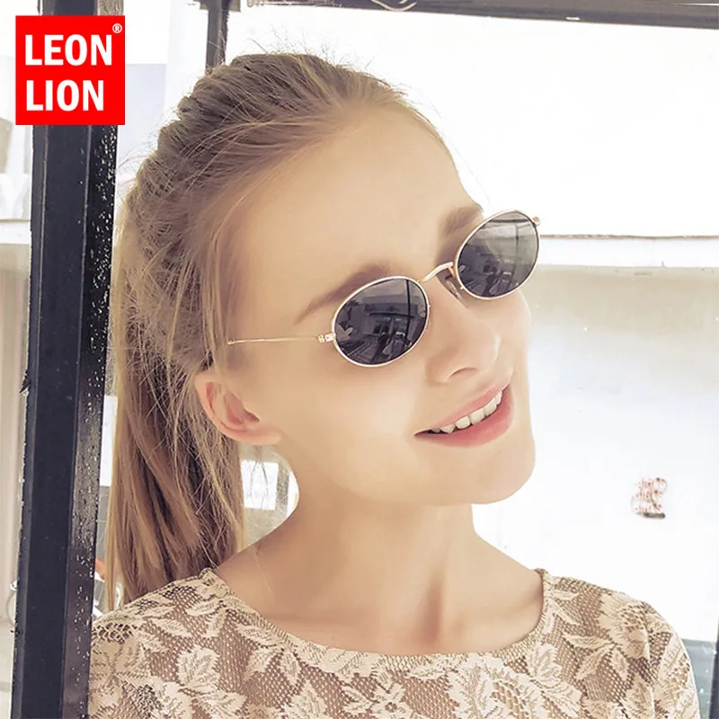 

LeonLion 2019 Metal Oval Sunglasses Women Vintage Mirror Brand Designer Round Glasses Street Beat Oculos De Sol Gafas UV400