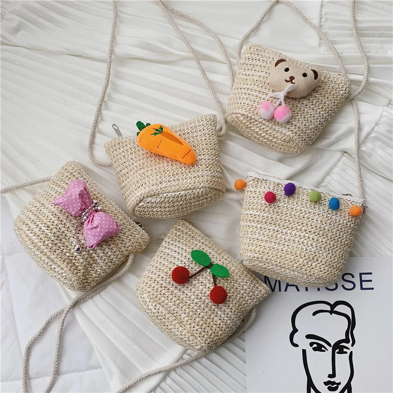 

Summer New Style Children Handmade Straw Bag Princess Shoulder Bag Cute Girls Baby Accessories Mini Purse