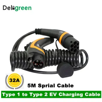 

32A spiral cabel J1772 Type 1 to Type 2 IEC62196 for EV Charging station With 5 Meter cable TUV/UL single phase