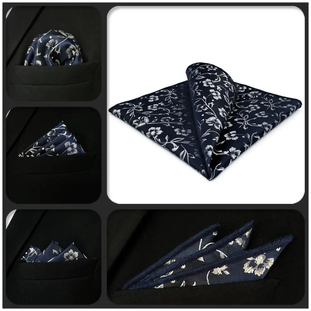 

GH12 Navy Blue Floral Mens Pocket Square Fashion Party Handkerchief Gift Business Silk Hanky Wedding