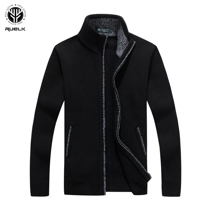 RUELK-suéter de manga larga de punto grueso para hombre, cárdigan de lana con cremallera completa, informal, de talla grande Ropa, invierno, 2020