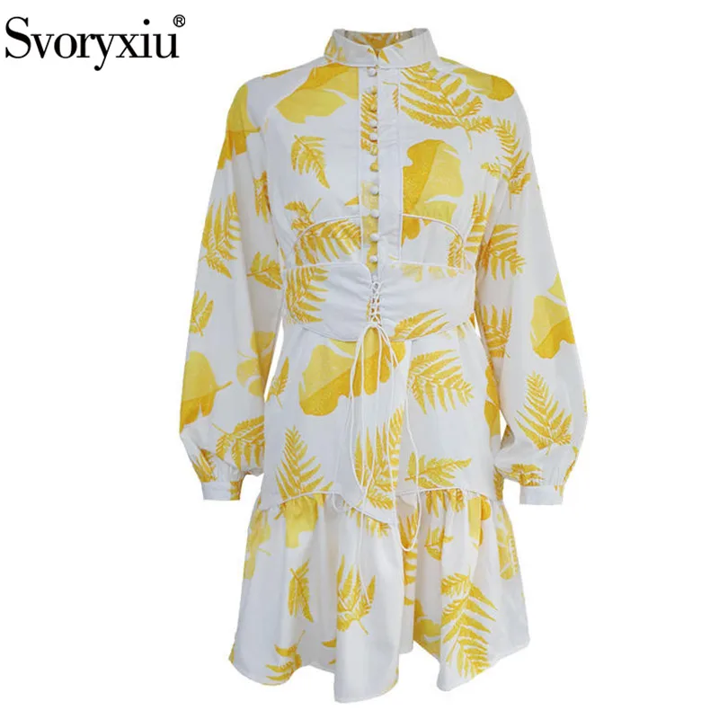

Svoryxiu Designer Autumn Winter Women's Dress Lantern Long Sleeve Stand Collar Single Breasted High Waist Dresses Female