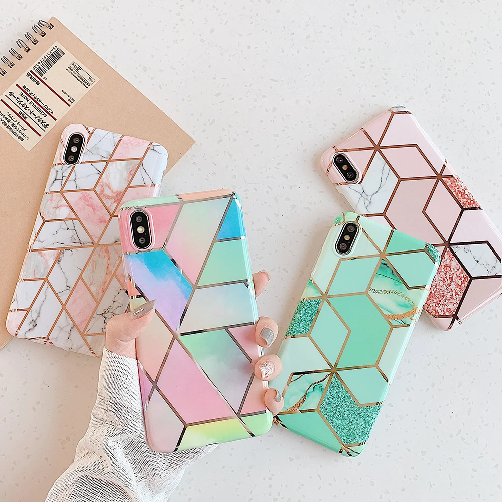 Чехол для телефона с геометрическим мрамором iPhone 11 Pro Max XR XS X 7 8 6S Plus мягкий чехол IMD