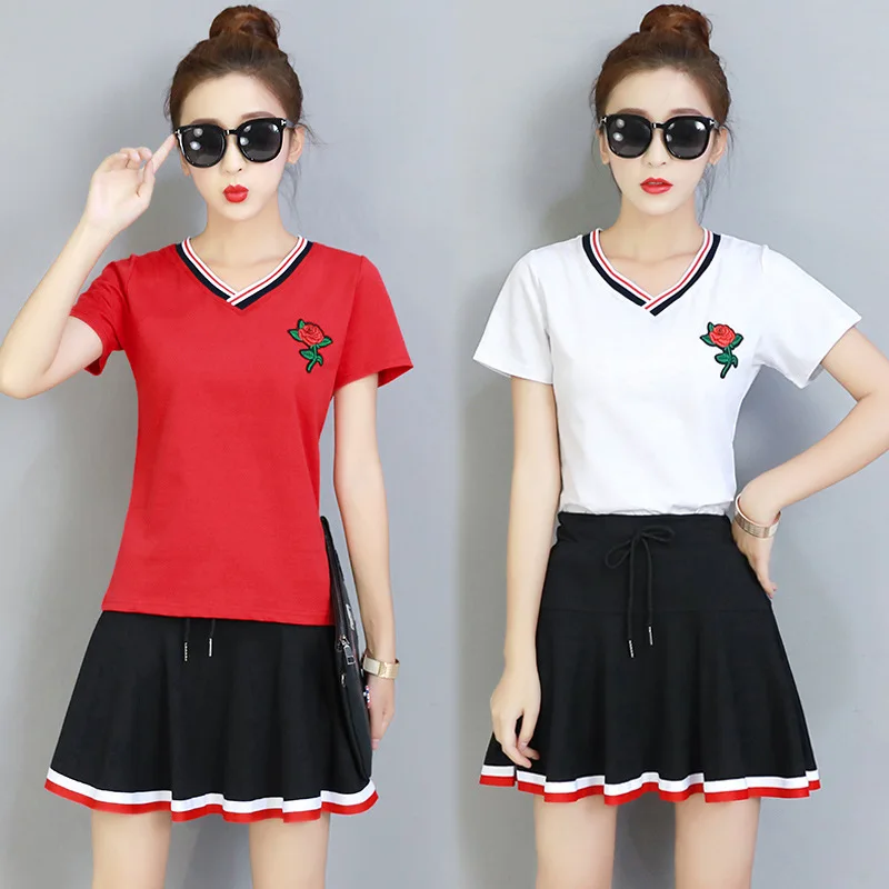

Sports Set 2018 Summer Casual Sports Tennis Clothes Suit Skirt Slimming Large Size Short Sleeve Short Skirt Set Korean-style Wom