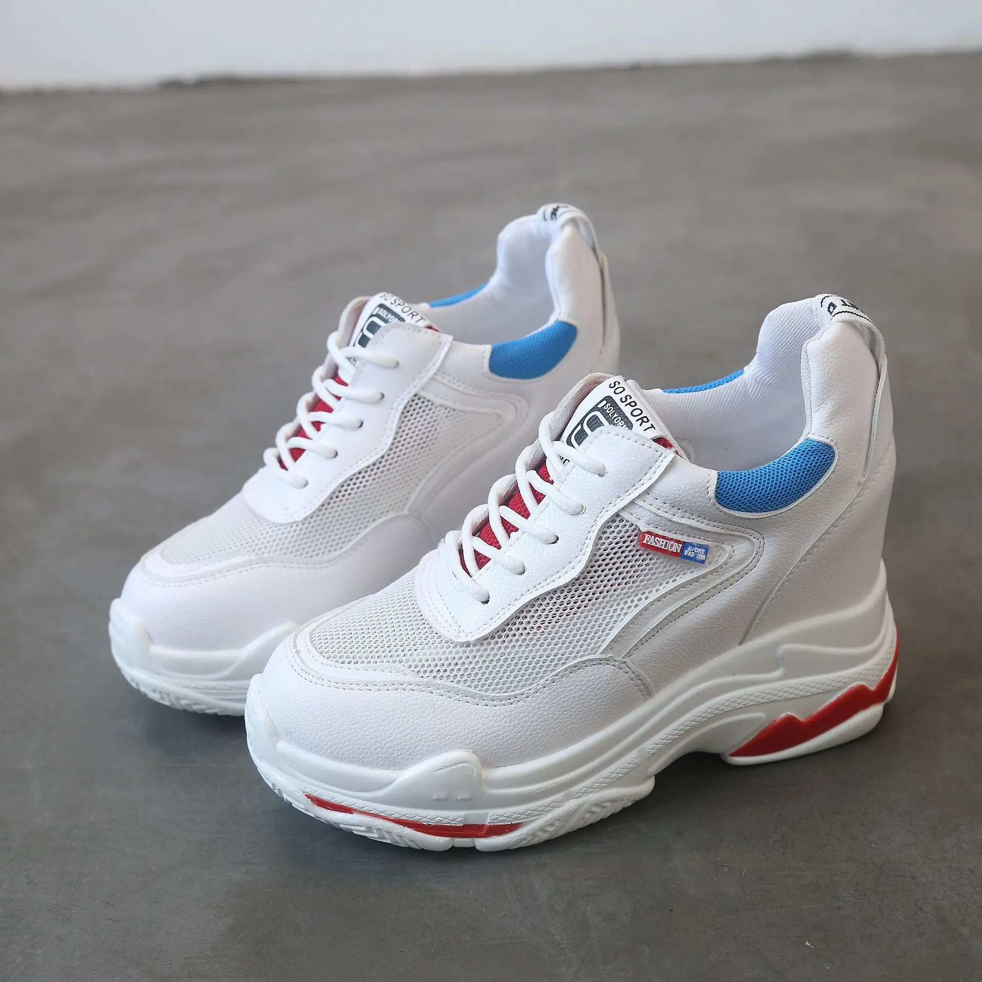 

INS Casual Elevator WOMEN'S Shoes 19 Trend New Style Versatile Single Network Breathable Students Running Sports Shoes White Wom