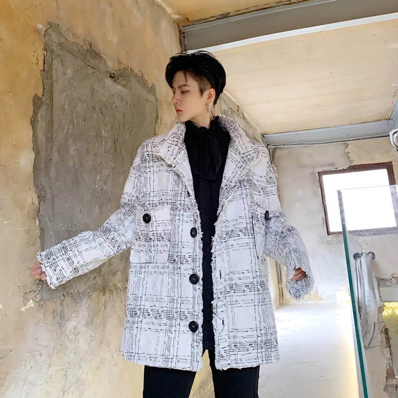 

MIXCUBIC 2019 Autumn winter Korean style retro Exquisite woolen jackets for men casual loose plaid woolen jackets men,S-XL