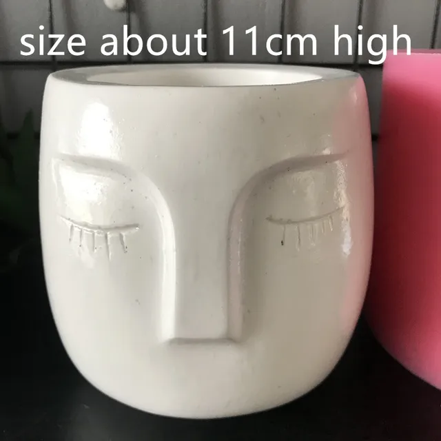 3D Resin Craft DIY Clay Human Face Cement Silicone Planter Mould Big Decorating Vase Making Concrete Flower Pot Molds Light Green
