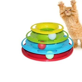 

Funny Pet Toy Cat Crazy Ball Disk Turntable Interactive Amusement Plate Game Play Disc Trilaminar Turntable Kitten Training Tool