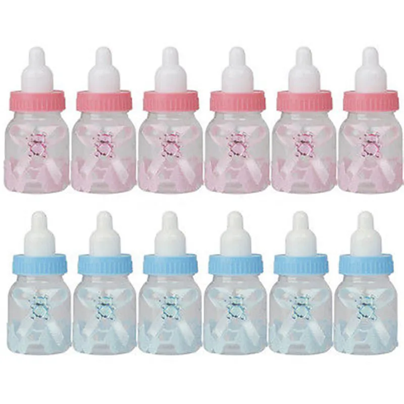

12Pcs Fillable Candy Box Baby Shower Party Favour Christening Decor Keepsake Plastic Milk Bottle Bow Wholesales Gift Birthday