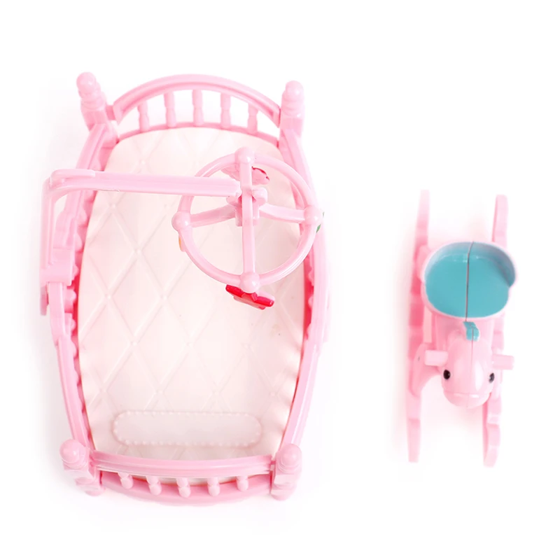 Miniature Crib Bed And Wooden Horse For Children Girls Gift Outdoor Doll Beach Leisure Table With Umbrella Chair Folding Chair