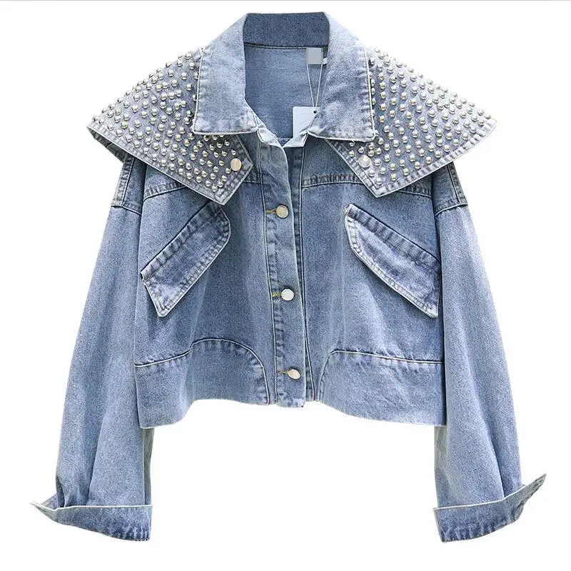 

Denim Coat Women Jackets 2019 New Loose Heavy Work Rivet Denim Jacket Women Clothing Short Slim Cowboy Coats Female Outerwear