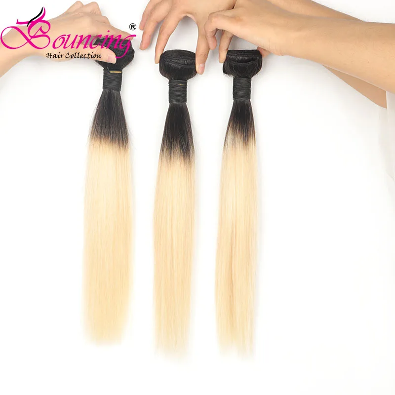 

Bouncing Straight 613 & T1B/613 Ombre Blonde Color Human Remy Hair 3 Bundles with 4*4 Lace Closure Free Shipping