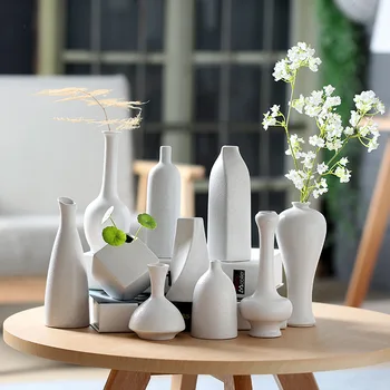 

Hand-made Coarse Ceramics Home Crafts Small Flower Ornaments Creative Flower Insert Modern Elegant White Vase Custom