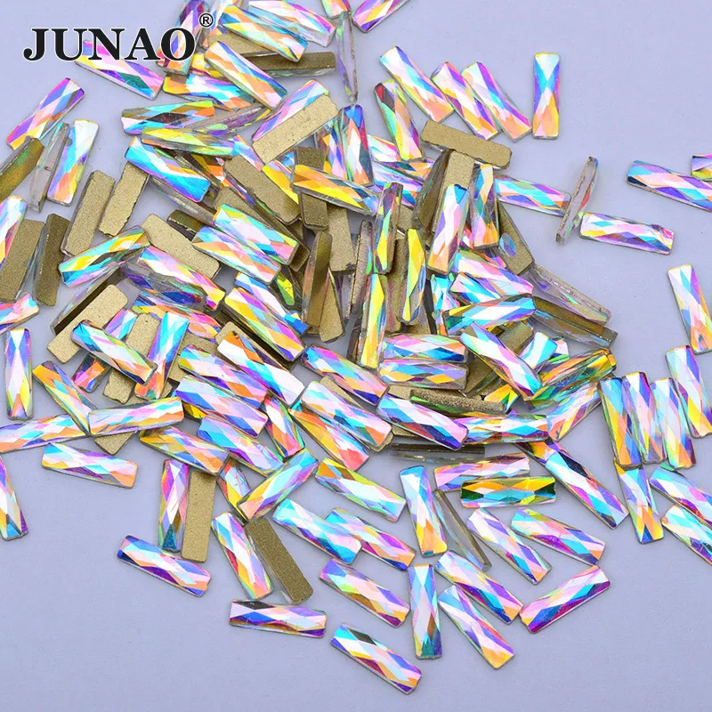 JUNAO 50 шт. 2,5*9 мм кристалл AB Стразы для ногтей Flatback камешки для дизайна ногтей Клей На прямоугольник страз кристалл