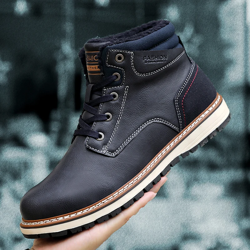 

Men Leather Boots High Quality Ankle Boots Spring Autumn And Winter Man Shoes Ankle Boot Men's Snow Shoe Work Big Size 38-46